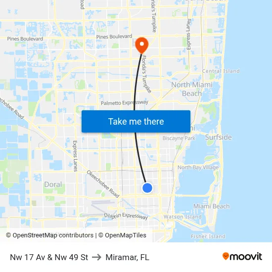 Nw 17 Av & Nw 49 St to Miramar, FL map