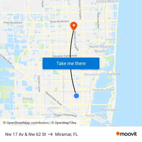 Nw 17 Av & Nw 62 St to Miramar, FL map