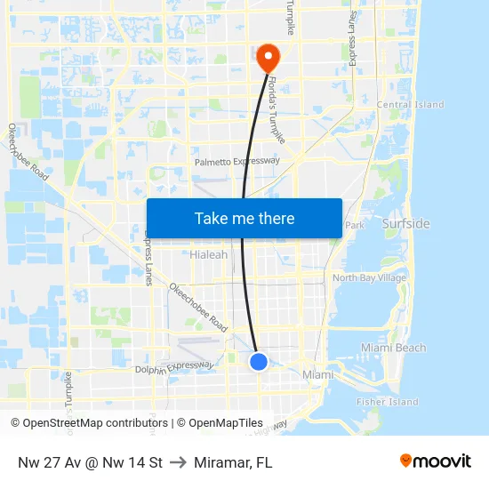 Nw 27 Av @ Nw 14 St to Miramar, FL map