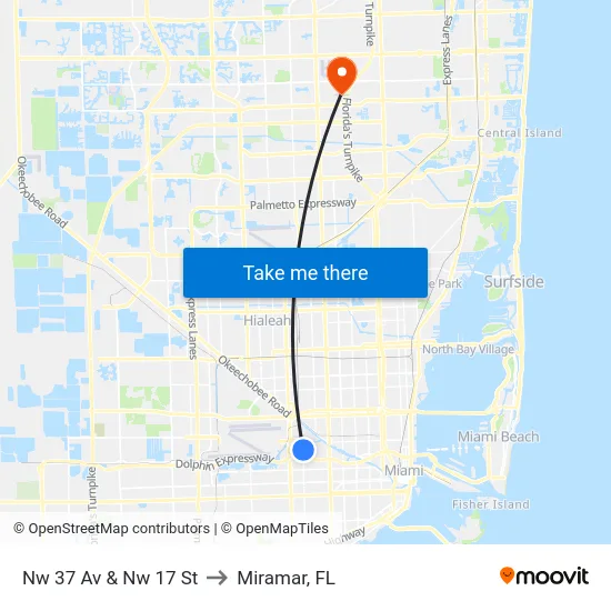 Nw 37 Av & Nw 17 St to Miramar, FL map