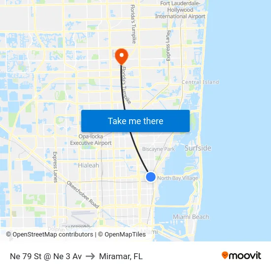 Ne 79 St @ Ne 3 Av to Miramar, FL map