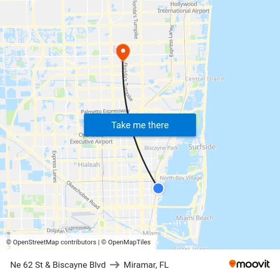 Ne 62 St & Biscayne Blvd to Miramar, FL map