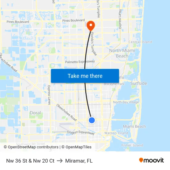 Nw 36 St & Nw 20 Ct to Miramar, FL map