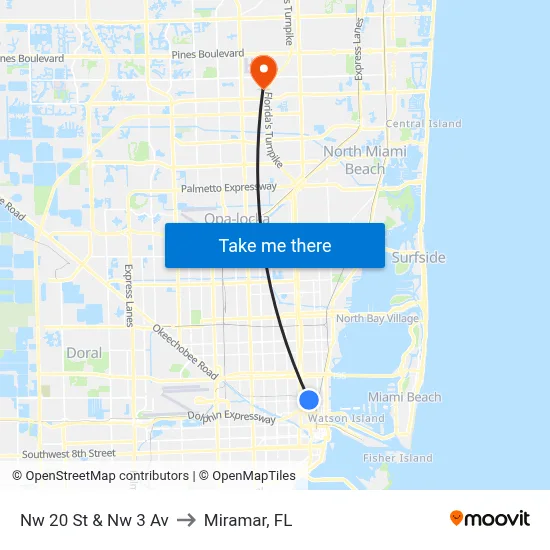 Nw 20 St & Nw 3 Av to Miramar, FL map