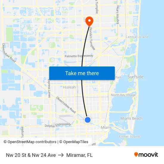 Nw 20 St & Nw 24 Ave to Miramar, FL map