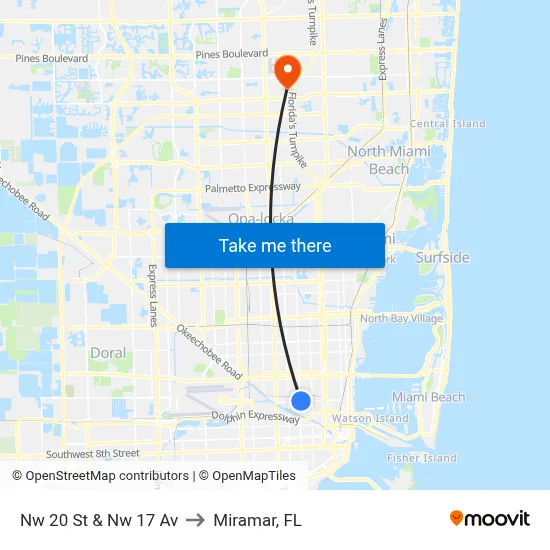 Nw 20 St & Nw 17 Av to Miramar, FL map