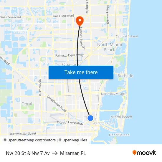Nw 20 St & Nw 7 Av to Miramar, FL map