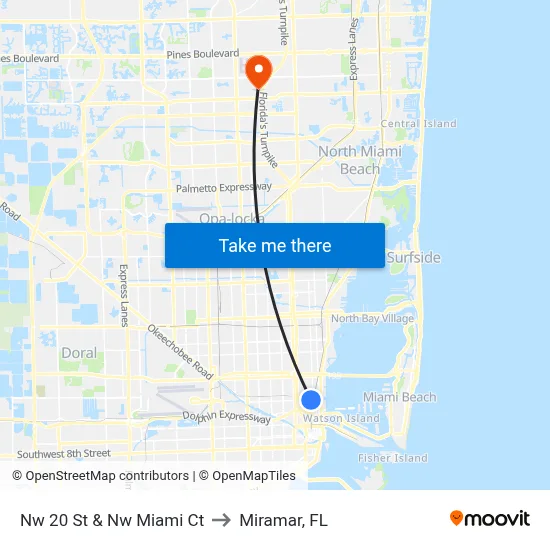 Nw 20 St & Nw Miami Ct to Miramar, FL map