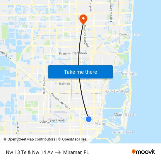 Nw 13 Te & Nw 14 Av to Miramar, FL map