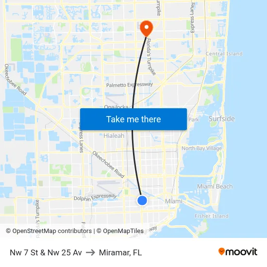 Nw 7 St & Nw 25 Av to Miramar, FL map