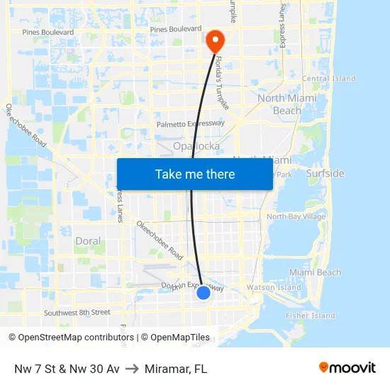 Nw 7 St & Nw 30 Av to Miramar, FL map