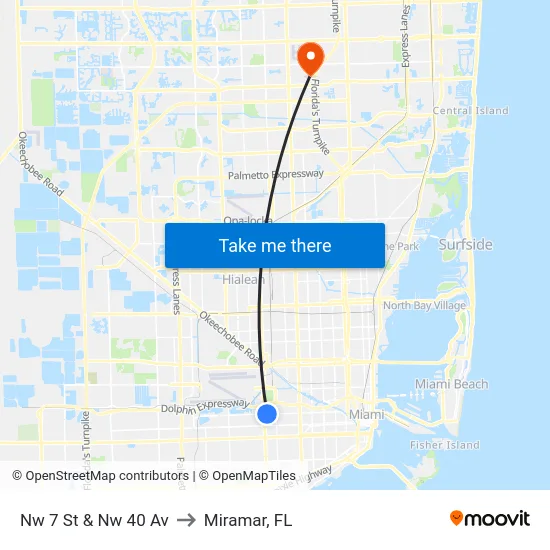 Nw 7 St & Nw 40 Av to Miramar, FL map