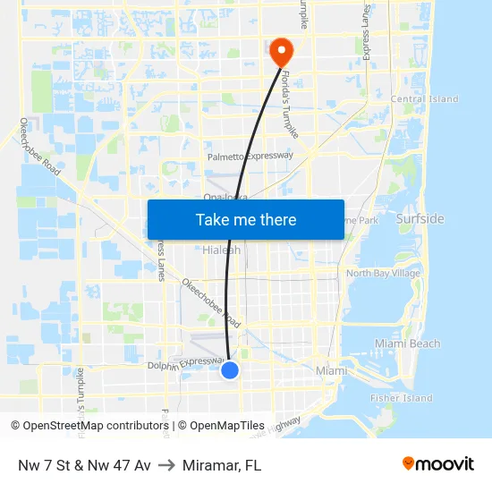 Nw 7 St & Nw 47 Av to Miramar, FL map