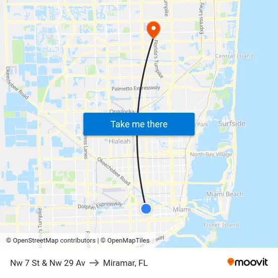 Nw 7 St & Nw 29 Av to Miramar, FL map
