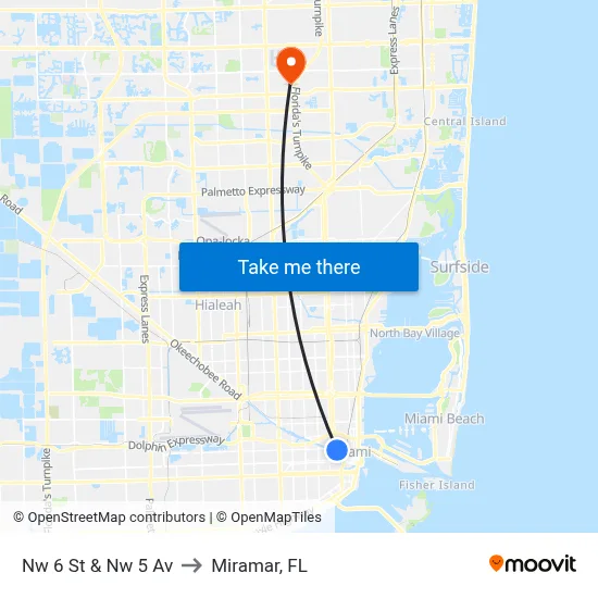 Nw 6 St & Nw 5 Av to Miramar, FL map