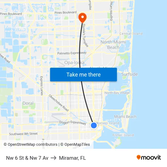Nw 6 St & Nw 7 Av to Miramar, FL map
