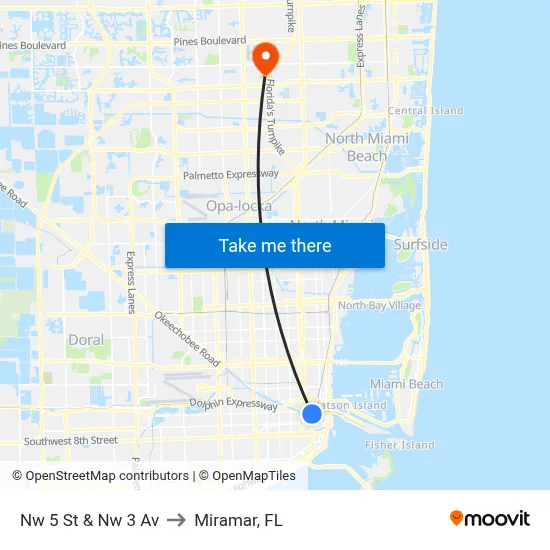 Nw 5 St & Nw 3 Av to Miramar, FL map