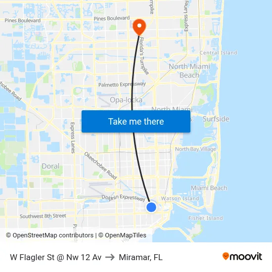 W Flagler St @ Nw 12 Av to Miramar, FL map