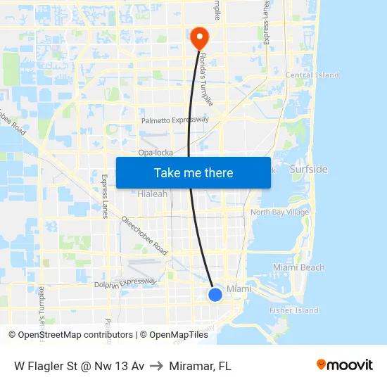 W Flagler St @ Nw 13 Av to Miramar, FL map
