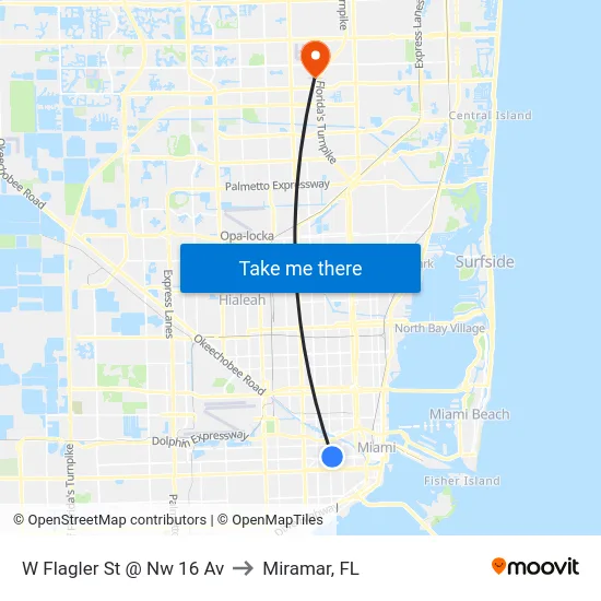W Flagler St @ Nw 16 Av to Miramar, FL map