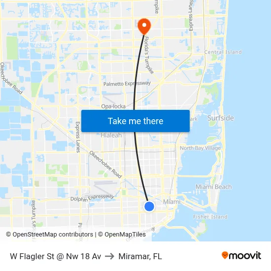 W Flagler St @ Nw 18 Av to Miramar, FL map