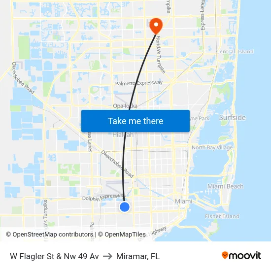 W Flagler St & Nw 49 Av to Miramar, FL map