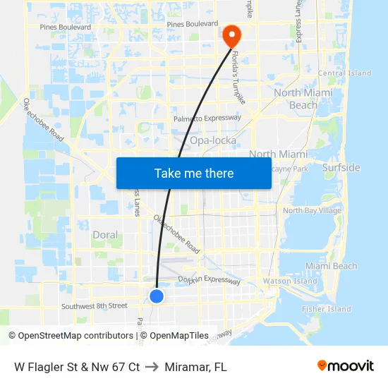 W Flagler St & Nw 67 Ct to Miramar, FL map