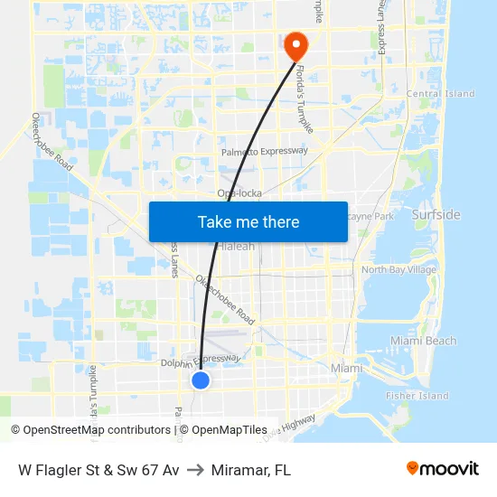 W Flagler St & Sw 67 Av to Miramar, FL map