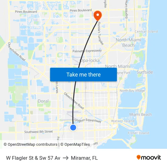 W Flagler St & Sw 57 Av to Miramar, FL map
