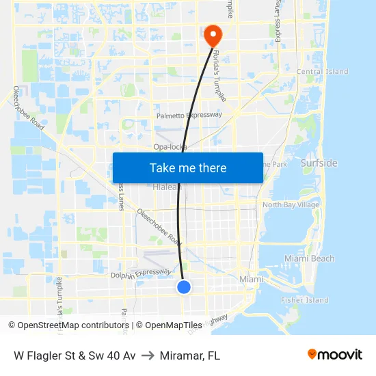 W Flagler St & Sw 40 Av to Miramar, FL map