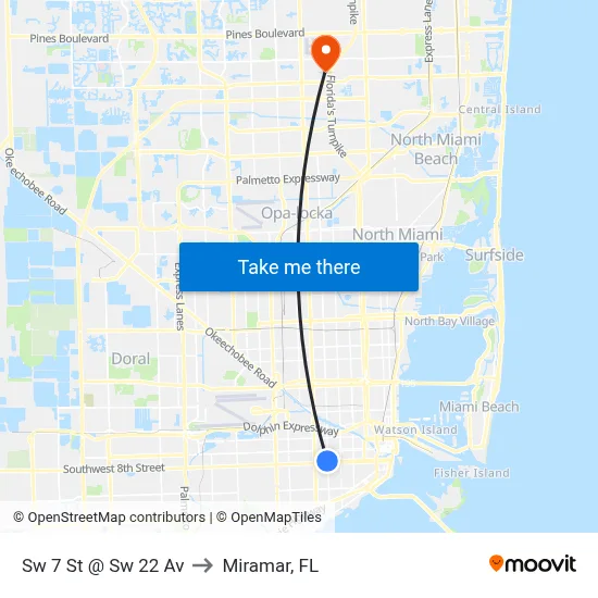 Sw 7 St @ Sw 22 Av to Miramar, FL map
