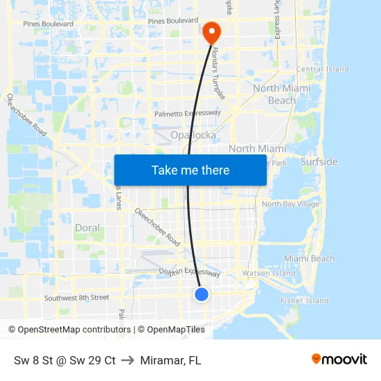 Sw 8 St @ Sw 29 Ct to Miramar, FL map
