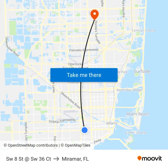 Sw 8 St @ Sw 36 Ct to Miramar, FL map