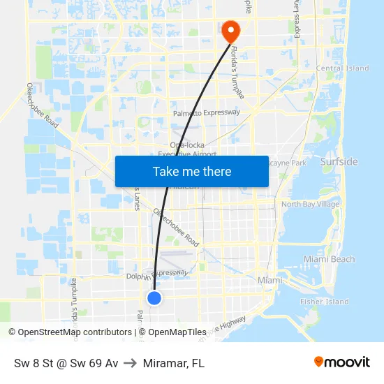 Sw 8 St @ Sw 69 Av to Miramar, FL map