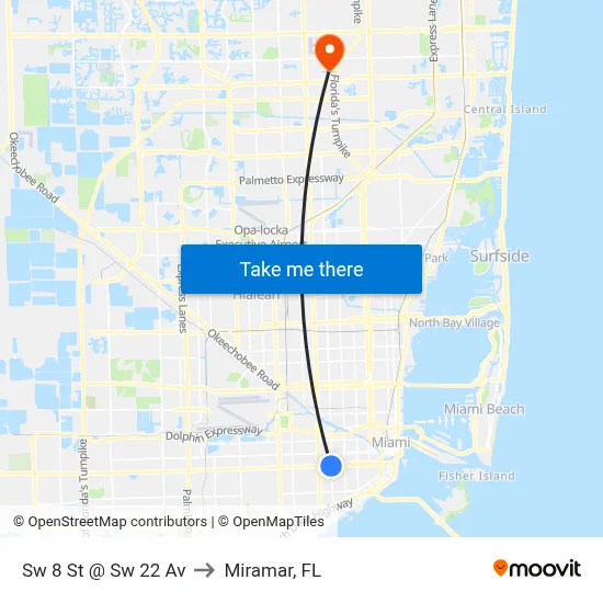 Sw 8 St @ Sw 22 Av to Miramar, FL map