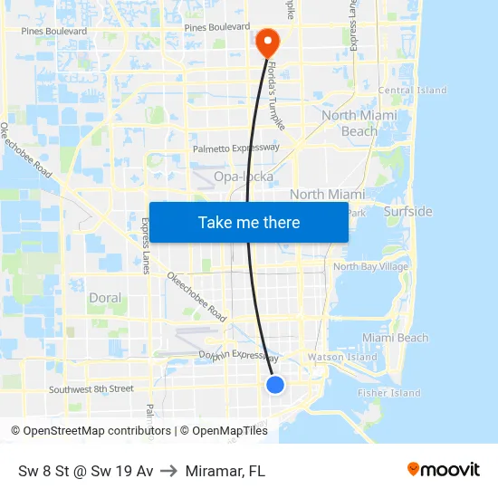 Sw 8 St @ Sw 19 Av to Miramar, FL map