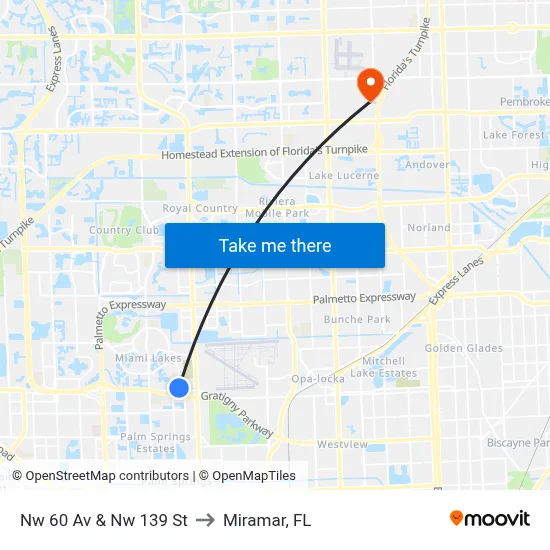 Nw 60 Av & Nw 139 St to Miramar, FL map