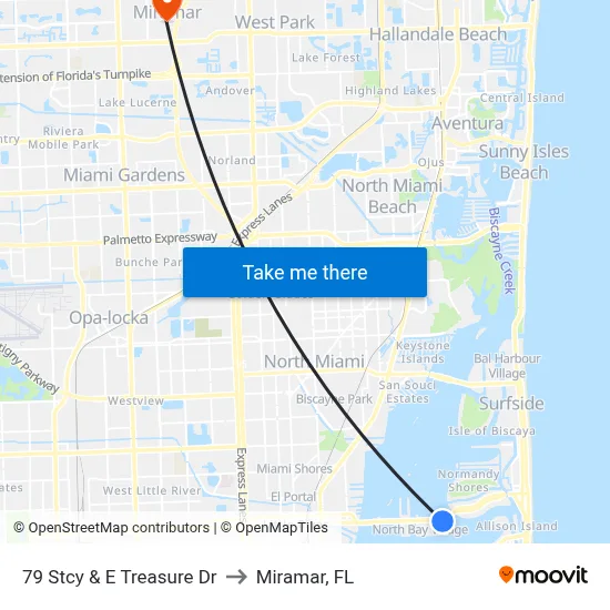 79 Stcy & E Treasure Dr to Miramar, FL map