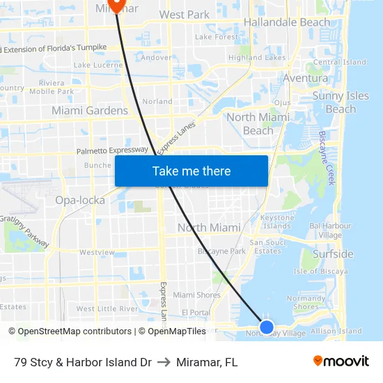 79 Stcy & Harbor Island Dr to Miramar, FL map