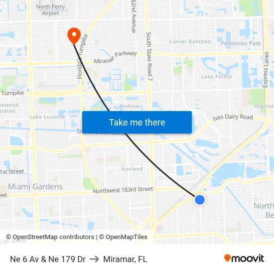 Ne 6 Av & Ne 179 Dr to Miramar, FL map