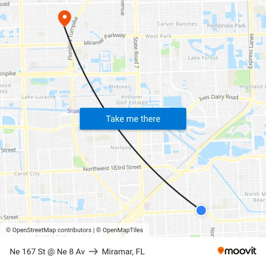 Ne 167 St @ Ne 8 Av to Miramar, FL map