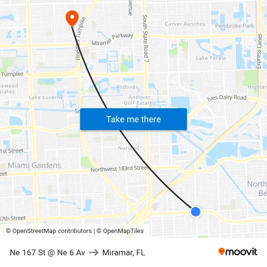 Ne 167 St @ Ne 6 Av to Miramar, FL map