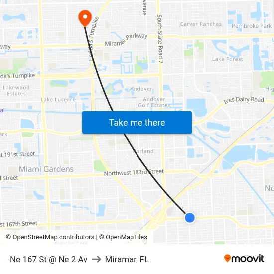 Ne 167 St @ Ne 2 Av to Miramar, FL map