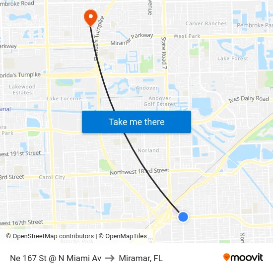 Ne 167 St @ N Miami Av to Miramar, FL map