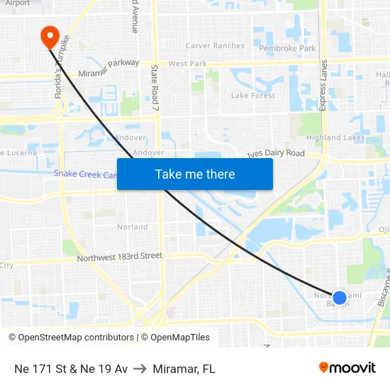 Ne 171 St & Ne 19 Av to Miramar, FL map