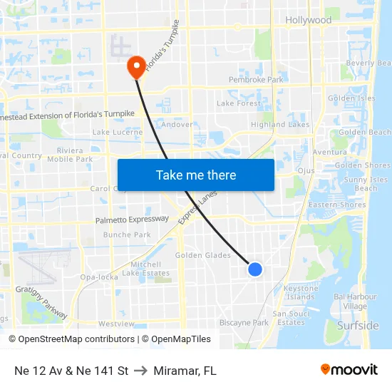 Ne 12 Av & Ne 141 St to Miramar, FL map