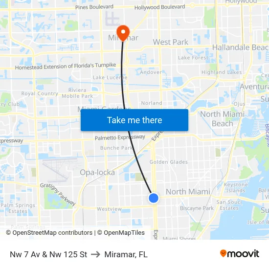 Nw 7 Av & Nw 125 St to Miramar, FL map