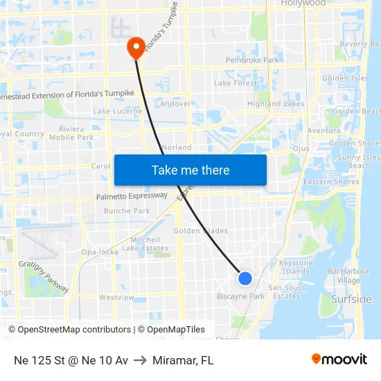 Ne 125 St @ Ne 10 Av to Miramar, FL map