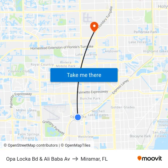 Opa Locka Bd & Ali Baba Av to Miramar, FL map