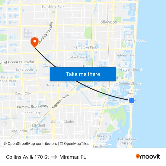 Collins Av & 170 St to Miramar, FL map